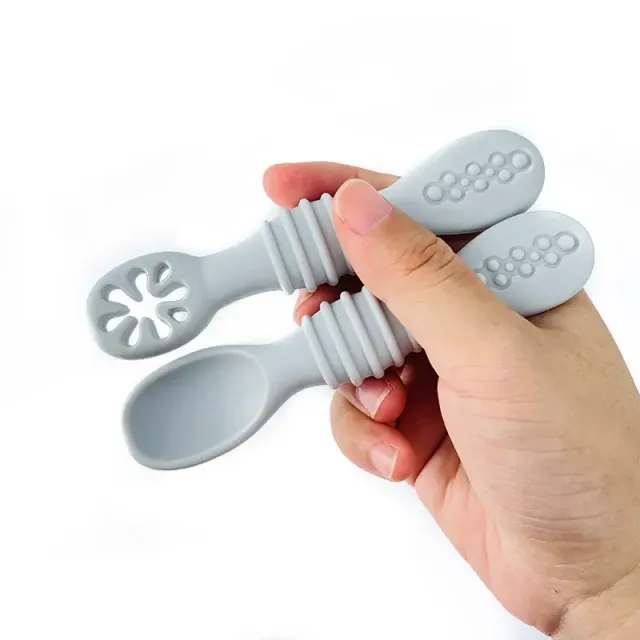 Baby silicone spoon with teether - teaching tool for feeding