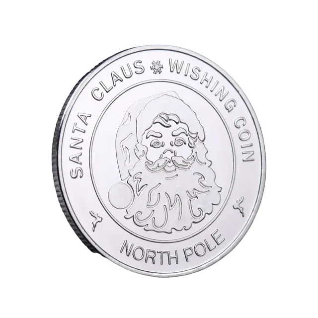 Silver Collector Coin with Santa Claus Commemorative Coin with Christmas card Double Christmas Coin with Santa Claus and reindeer 4 cm