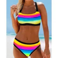 Women's modern trends comfortable colorful two-piece swimsuits in rainbow colors