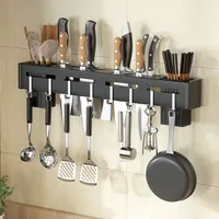 Wall multi-function knife holder and crockery with hooks