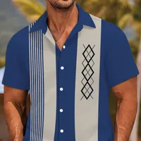 Fashionable men's shirt with short sleeve and geometric pattern