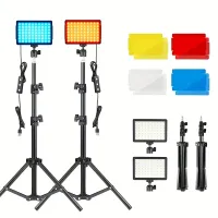 4x RGB LED studio lights with portable stand - adjustable colors and filters for video, streaming, shooting and games