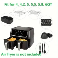 Set of multifunctional accessories for double basket hot air fryers: baking, barbecue, dehydration