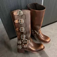 Bottes western légères à talon moyen en cuir pour l'automne/hiver