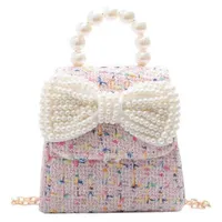 Dívčí originální moderní háčkovaná kabelka přes rameno s perlovými úchytkami Bowers