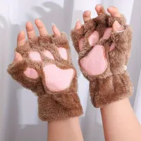 Guantes de felpa cálidos con patas de gato