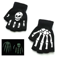 Unisex Fingerless Gloves with Phosphoric Printing Skull