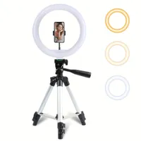 Kruhové LED světlo pro selfie a fotografii s nastavitelným stojanem (25,4 cm) a držáky na telefon