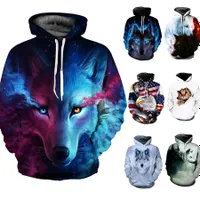 Sweat à capuche homme 3D loup galaxie