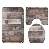 Set of bathroom pads with wood motif 3 pcs