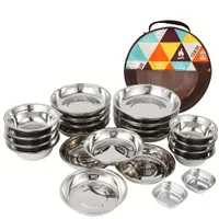 22-piece set of camping utensils with a travel barbecue plate, homemade pot for soup, bowls and saucers - Outdoor cooker