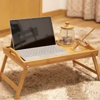 1pc, Bamboo tray for bed Table with folding legs