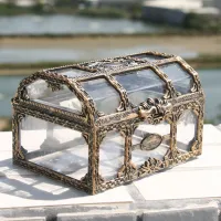 Vintage transparent cash box in the shape of a pirate chest