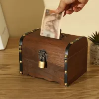 Vintage wooden box with lock and handle - retro decoration