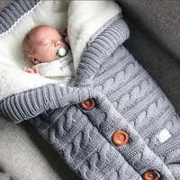 Novorodenec Detské zimné teplé spacie vaky Detské tlačidlo pletené Swaddle Wrap