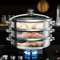 Stainless steel steam pot: Multilayer pasta pot, reinforced to induction and gas, universal, for home and restaurant