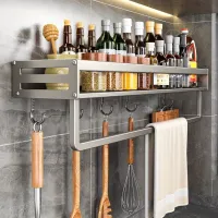 Raft de bucătărie de perete cu cârlige și raft pentru condimente