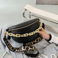Luxurious women's fanny pack over shoulder with chain