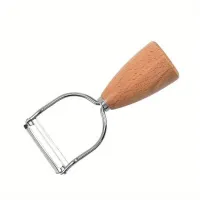 Stainless steel hand grater for food with handle made of beech wood