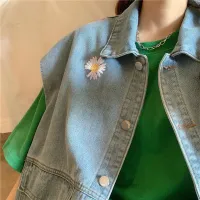 Stokrotny haft Ulzzang Denim Vest z rękawami