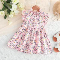 Baby dress for newborns with butterfly sleeves and floral pattern