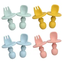Silicone baby fork and spoon with suction cup - food utensils for infants