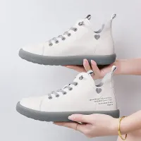 Women's high vulcanised shoes made of artificial leather for spring and autumn