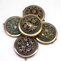 Bessie - Dark Academia Bronze Color Floral Portable Pocket Mirror