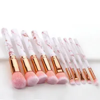 Set of 10 pieces of cosmetic brushes with design handle with marbled appearance