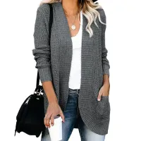 Autumn/Winter Cardigan for women with bent front, pockets, knitted and monochrome