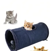 Składany tunel dla kotów z dekoracją pom-pom dla zabawnych kotów