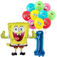 Narozeninová sada balónků s číslem a motivem SpongeBoba a jeho přátel - modrá