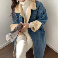 Manteau long en denim pour femmes avec doublure chaude - style libre, décontracté