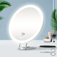 Charging travel cosmetic mirror with LED backlight and magnification - pocket mirror