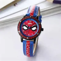 Children's analog watch with leather strap and Spider-man decorated face