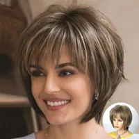 Stylish wig with straight short hair and bangs