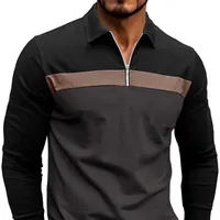 Men's extended shirt with colour blocks, comfortable for casual wear and golf, with collar and zipper