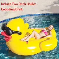1pc Floating Boat Big Yellow Duck, PVC Inflatable Toy To Water With Two Drink Holders