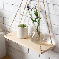 Wooden rope swing wall shelf
