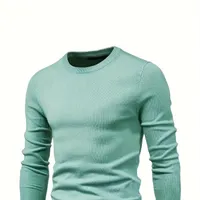 Men's knitted sweater with round neckline - warm and elastic, for leisure