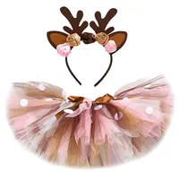 Nadýchaná hnědá jelení dívka Tutu sukně Vánoční kostým Dětská sobí tylová sukně 1-14 let