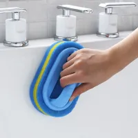 Bathroom cleaning sponge on the handle