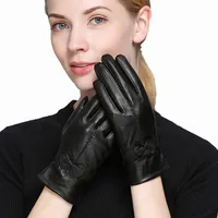 Women's leather gloves with bow