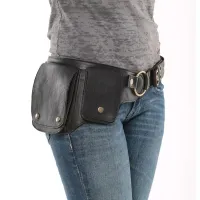 Punk kidney made of vintage PU leather, trendy fanny pack on outdoor and travel