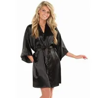 Women's silk robe short black