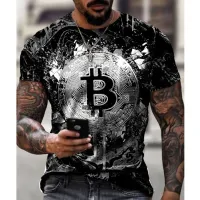 Pánske tričko s 3D potlačou kryptomeny Bitcoin