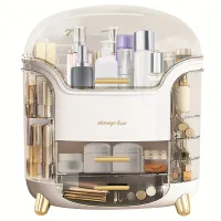 Beauty organizer with transparent lid and makeup drawers and skin care