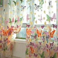 Beautiful curtain with butterflies and flowers