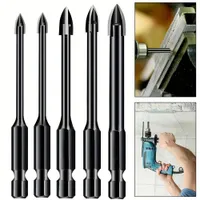 Universal drill with cross grinding - 5 pcs set, 3/4/5/6/8 mm, hard metal, for glass, ceramics, wood