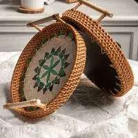 Decorative bamboo tray with double handles for festive occasions